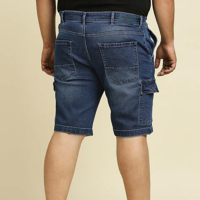 Men Blue Washed Slim Fit Denim Shorts