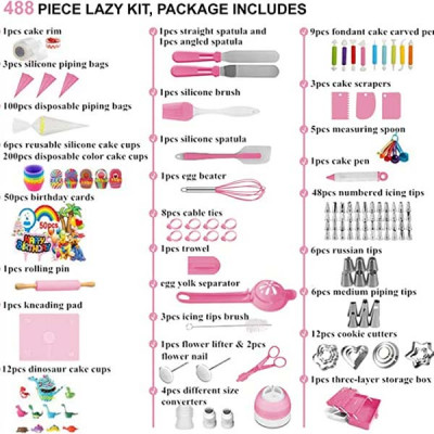 Cake Decorating Kit,488PCS-Piping Bags and Tips Set,Cake Decorating Supplies,